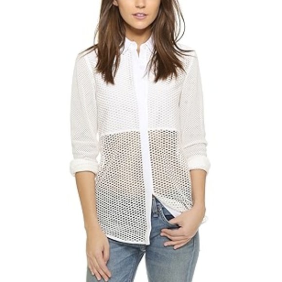 rag & bone Tops - Rag & Bone Luna White Mesh Long Sleeve Button Down Shirt